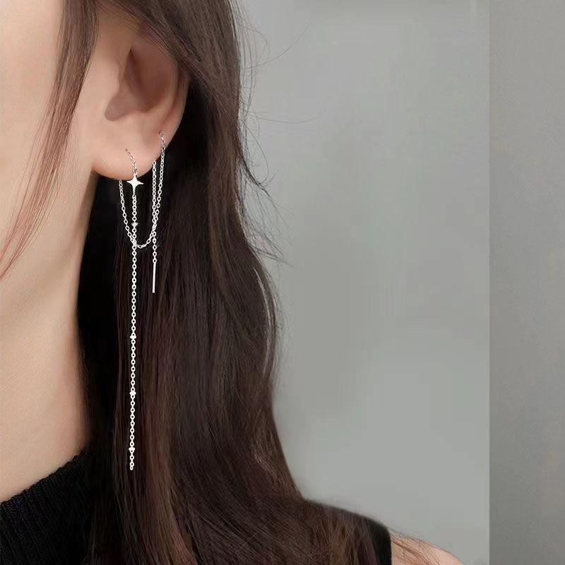 Женские модные серьги с кисточками четырехугольной формы, серебряные женские темпераментные длинные серьги 2024, серьги-капли для женщин