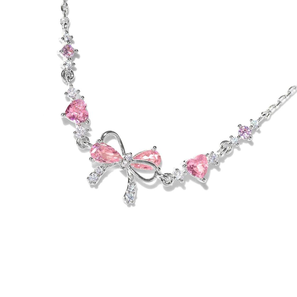 Стильный браслет с подвесками в виде сердца и банта из циркония, регулируемая длина цепочки, женский аксессуар на запястье для вечеринки