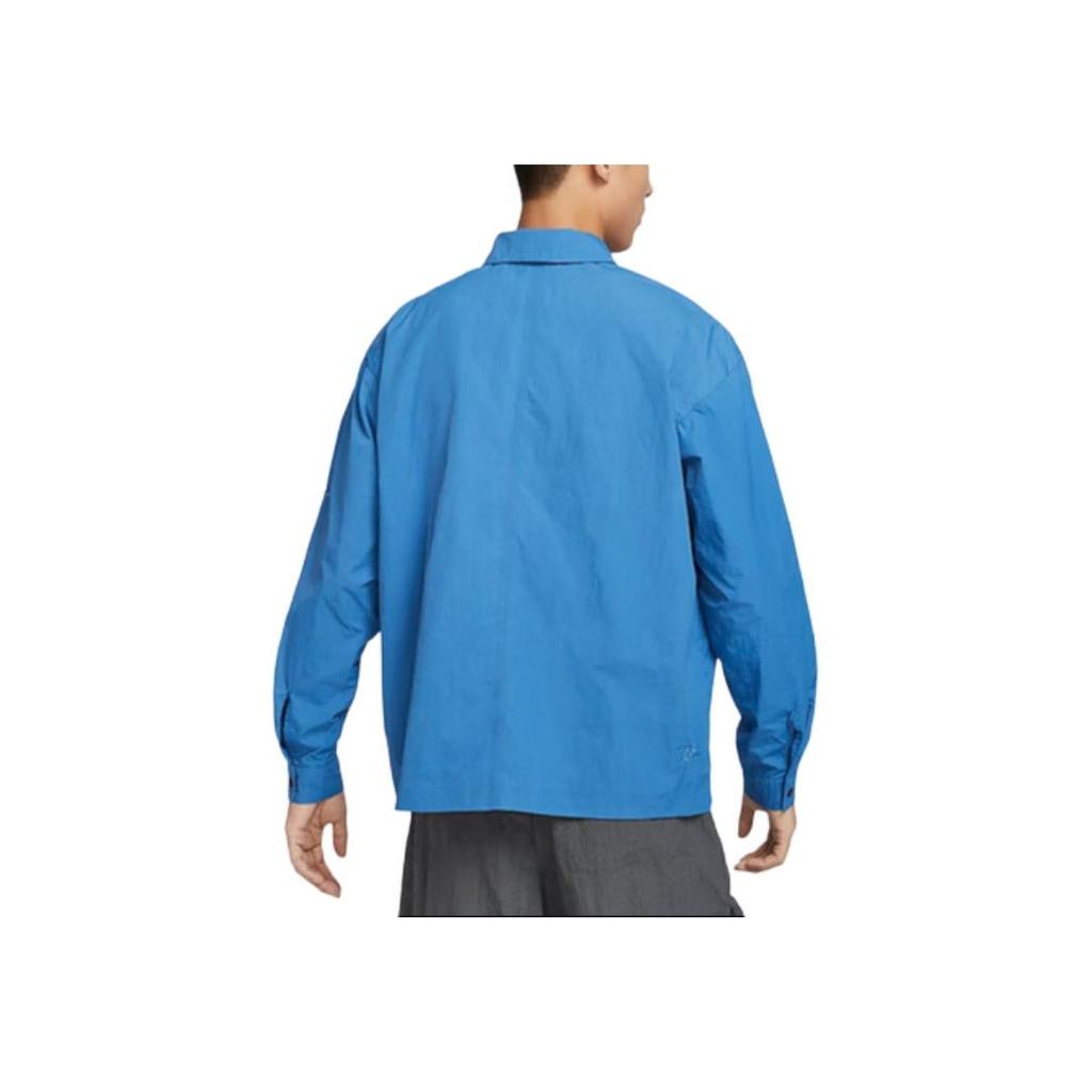 Nike SS24 Удобная спортивная повседневная тренировочная однотонная рубашка-поло с длинным рукавом Мужские рубашки синего цвета DX0206-402