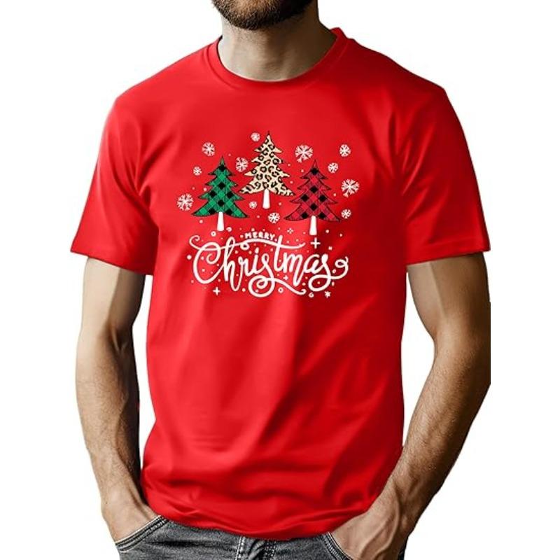 Летняя мужская рождественская рубашка Рубашка Merry Christmas Мужская рождественская клетчатая футболка с елкой Подарок Топ