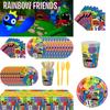 Украшения для дня рождения Rainbow Friends с уникальными топперами для кексов и посудой