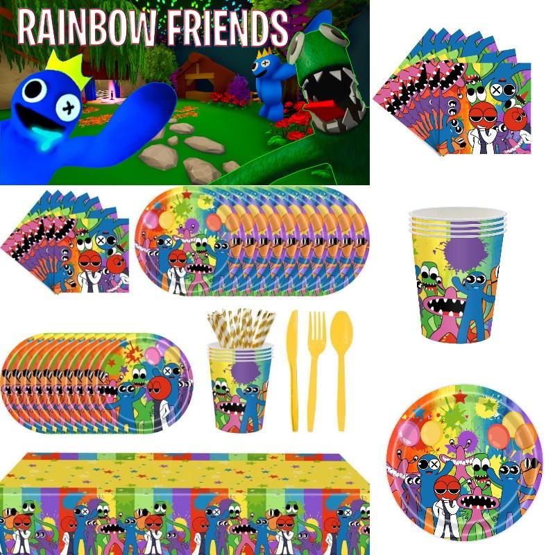 Украшения для дня рождения Rainbow Friends с уникальными топперами для кексов и посудой