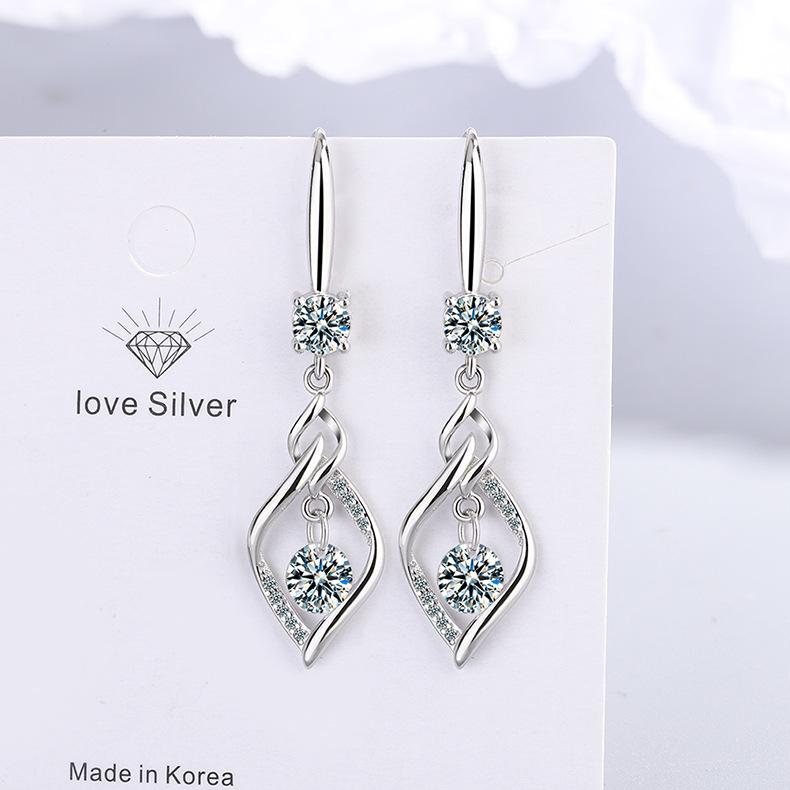 925 Silver Fashion Temperament Hollow Geometric Pink White Blue Zircon Earrings Birthday Party Anniversary Gift