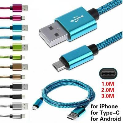 Удлиненный USB-кабель для быстрой зарядки с нейлоновой оплеткой, тип C USB-C/кабель для быстрой зарядки для iPhone Samsung Xiaomi Huawei
