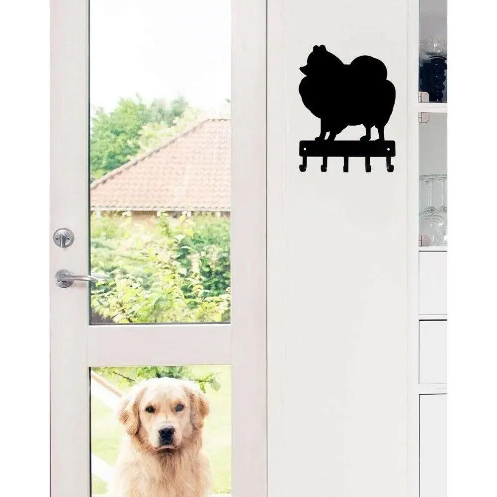 Pomeranian Dog Keychain Holder: Metal Pendant Wall Art Home Decor with Wall-mounted Hooks for Key Storage and Display
