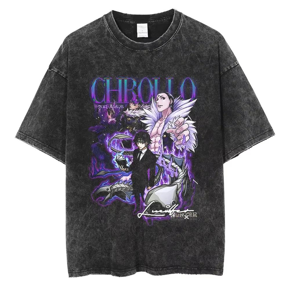 2026 Hot Sale HUNTER×HUNTER T Shirt Kurapika Manga Tshirt Men Women Hip Hop Washed Cotton T-shirt Clothing Summer Short Sleeve Tees Streetwear Top