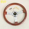 JDM 340mm Classic Wood Style Steering Wheel Chrome Spoke Vintage Sports Steering Wheel