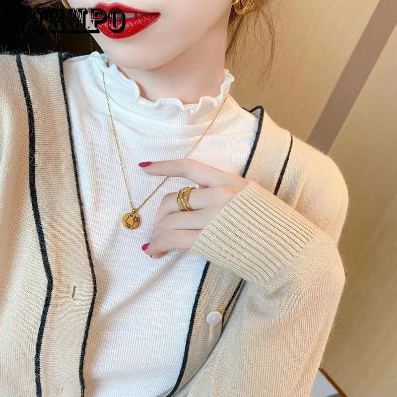 WTEMPO Трикотажные пуловеры с высоким воротником, женские повседневные однотонные свитера с длинными рукавами, элегантные тонкие топы в корейском стиле, трикотаж