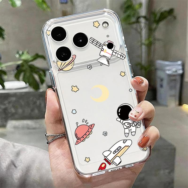 Противоударный прозрачный чехол из ТПУ для iPhone 17 16 Pro 15 14 13 12 Pro Max 11, прозрачный силиконовый чехол с рисунком мультяшного астронавта