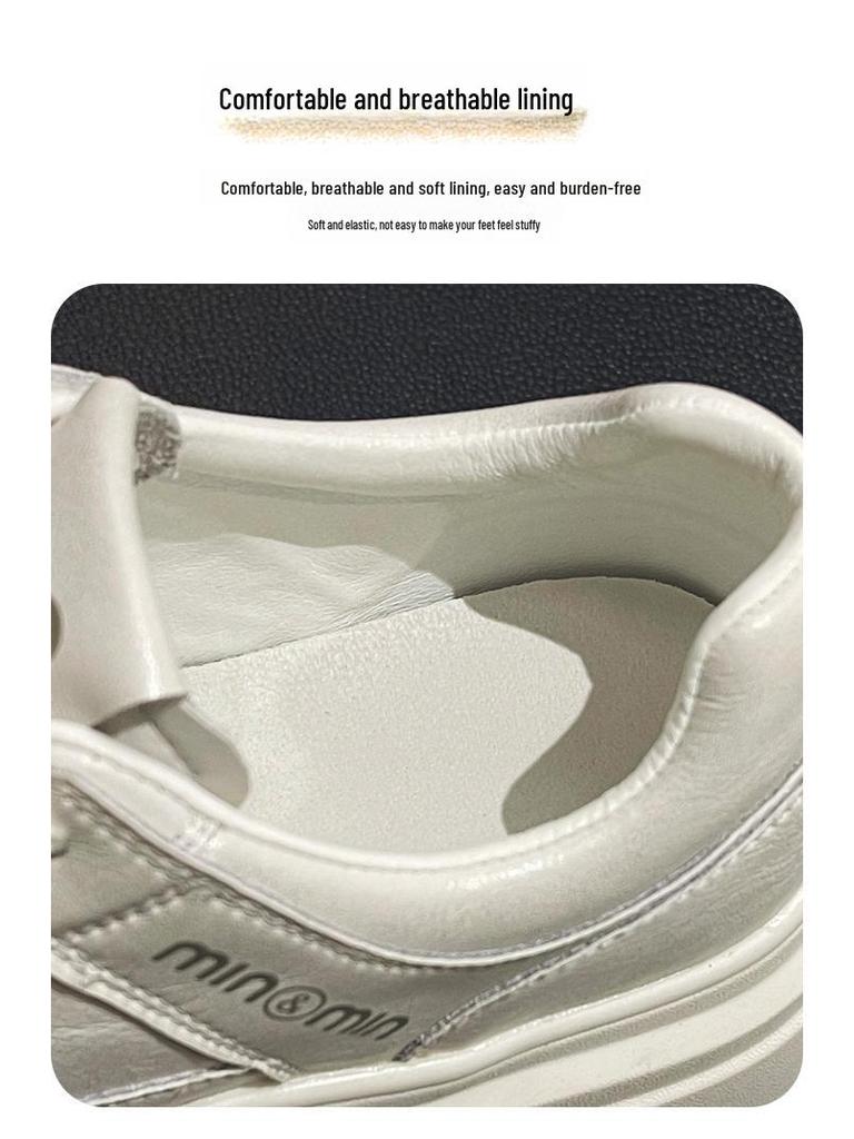 Женские модные белые кроссовки на платформе из натуральной кожи - весна/осень 2025 г. - визуально увеличивают рост, на толстой подошве, со шнуровкой, в уличном стиле