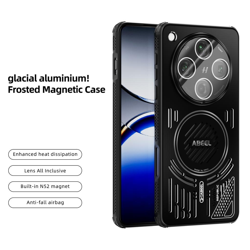 ABEEL For Oppo Find X8 Pro 5G Magnetic Case Aluminium Alloy+PC+TPU Hollow Heat Dissipation Phone Cover