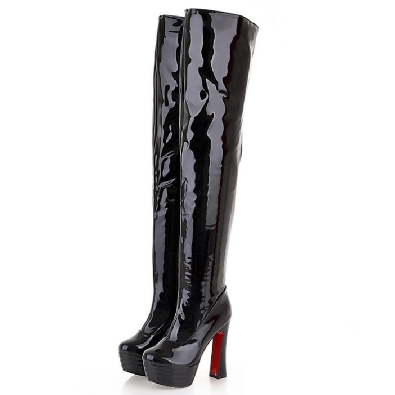 Модные высокие сапоги женские на платформе осень-зима выше колена сексуальные высокие каблуки фетиш красные белые туфли женские большие размеры