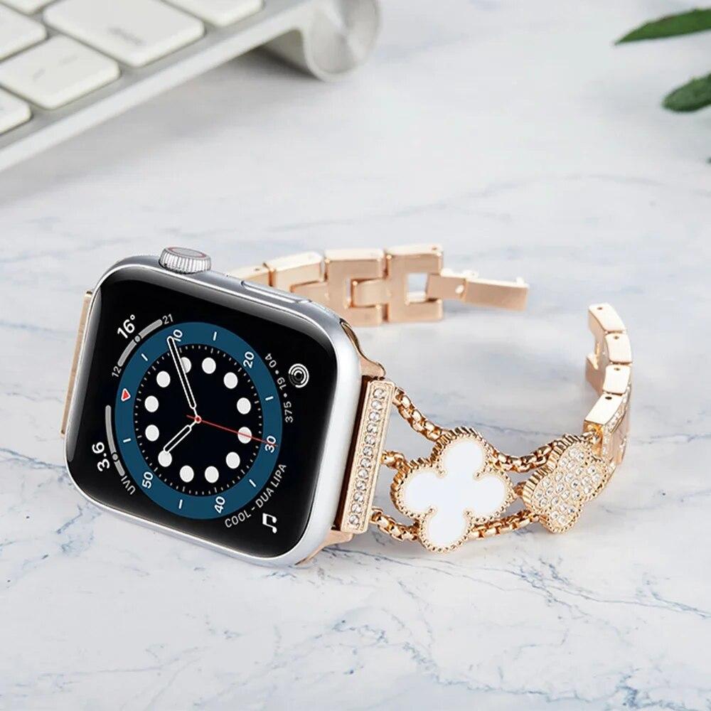 Роскошный ремешок с бриллиантами для Apple Watch 38 мм 40 42 мм 44 мм 41 45 мм 49 мм для iWatch Series 8 7 6 5 4 3 se женский ремешок из нержавеющей стали