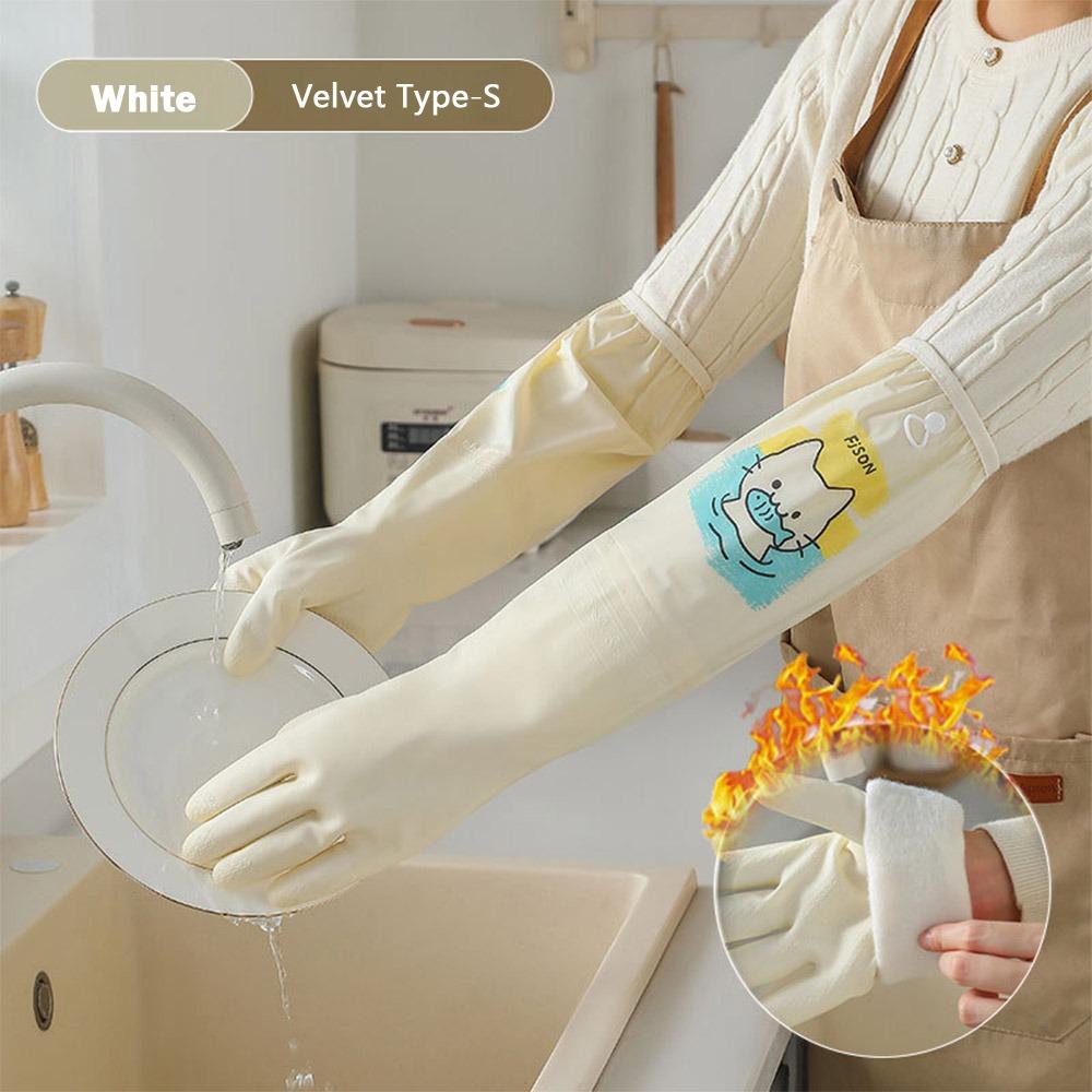 New Durable Dishwashing Gloves Extra Long Fleece-lined Household Chores Gloves Warm Thickened Cleaning Gloves Kitchen Use