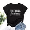 Summer Women's Clothing FREE HUGS Printed Pure Cotton Loose Round Neck Short Sleeved T-Shirts Women’s