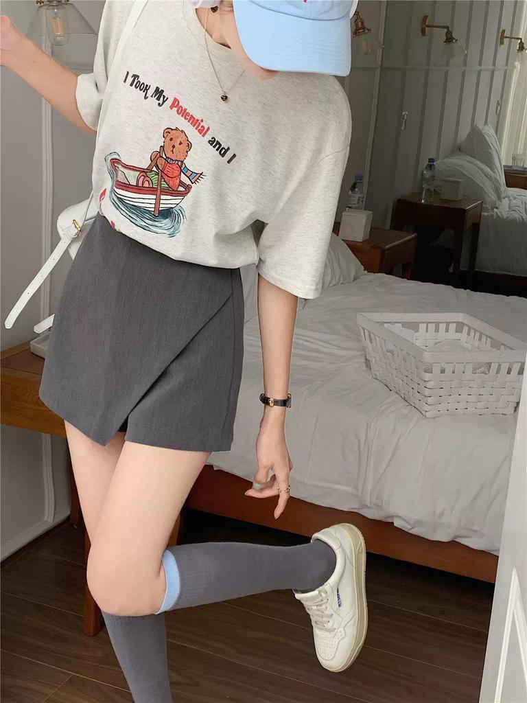 Летняя юбка-шорты А-силуэта с завышенной талией для похудения для женщин - Повседневный стиль, облегающий бедра, для миниатюрных