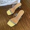 Women Slippers Brand Mid Heels Shoes Luxury Crystal Fashion Pumps Spring New Trend Ladies Slides Women Chunky Flip -Flops