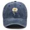 White Daisy Print Adjustable Sun Hat, Flower Sports Hat Cotton Inelastic Sun Protective Cozy Snapback Baseball Cap