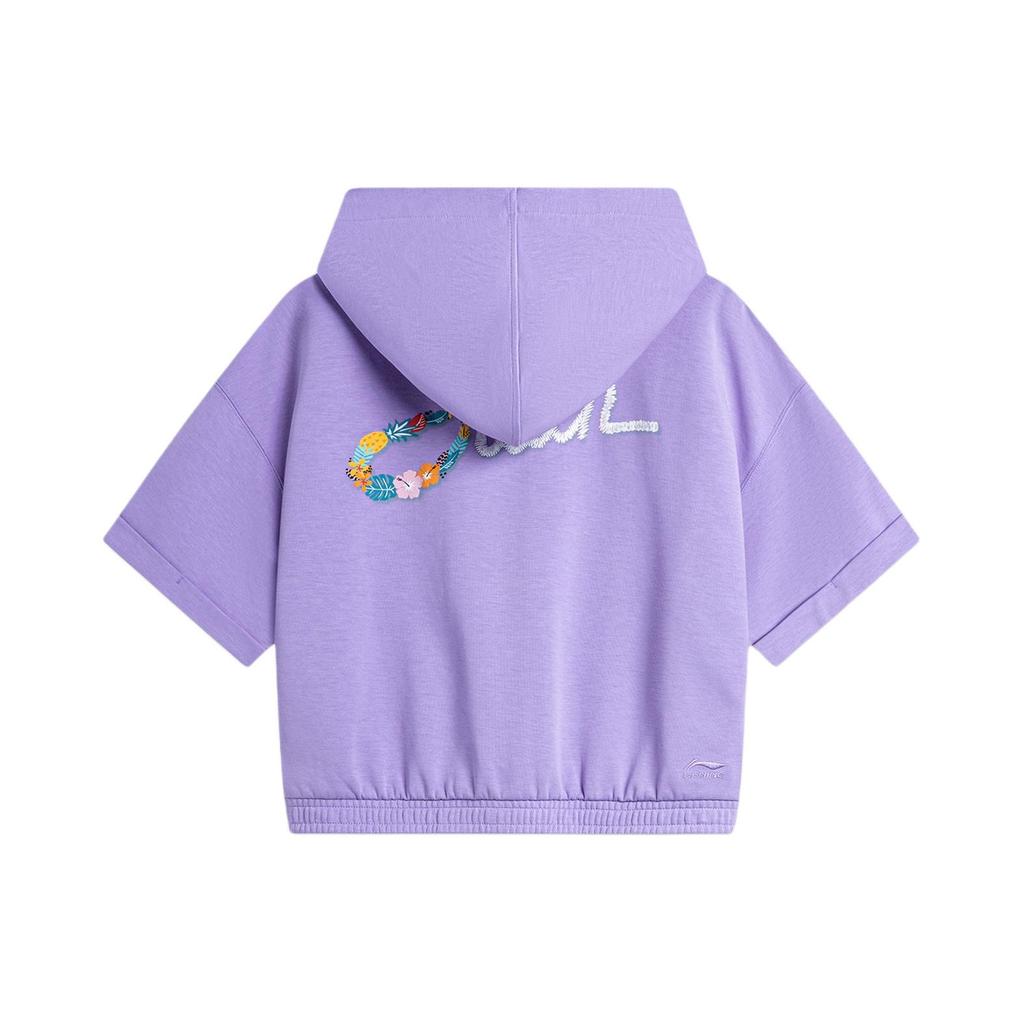 Li Ning X Disney Collaboration однотонная повседневная футболка с коротким рукавом и заниженной линией плеч, женские топы светло-фиолетового цвета AWDU460-2