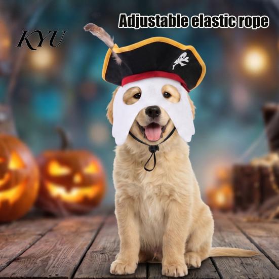 Costume for French Bulldogs Halloween Pet Pirate Hat, Black Hood with Feather, Funny Cat Cosplay Soft Breathable Headwear Hat Face Mask Dogs And Cats