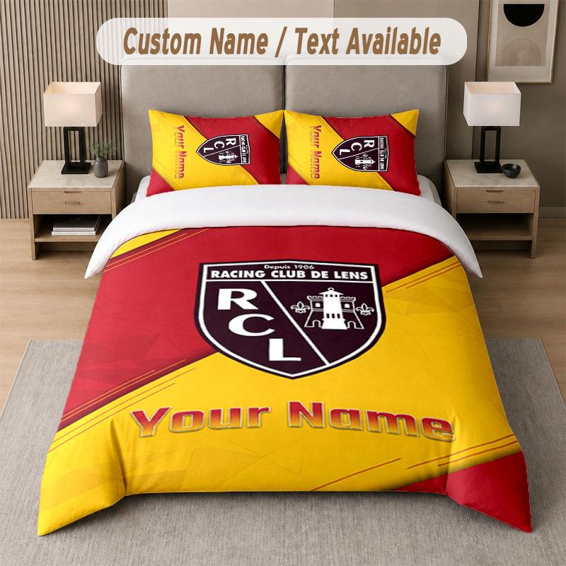 Custom Bedding Set racing club de lens Pattern, Print Name Text 1 Duvet Cover plus 2 Pillowcases Home Textile