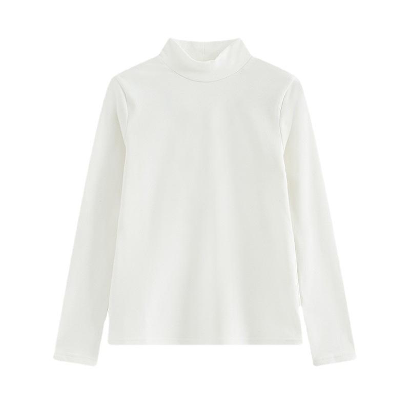 Женская рубашка из немецкого бархата с воротником-получерепахой, универсальная, на осень и зиму, с длинными рукавами, облегающий белый бархатный топ из белого бархата