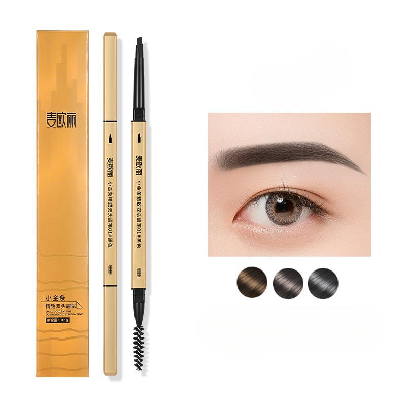 Маленький золотой карандаш для бровей с двойной головкой, чрезвычайно тонкий трехмерный долговечный, не размазывающийся карандаш для бровей с треугольной головкой для макияжа