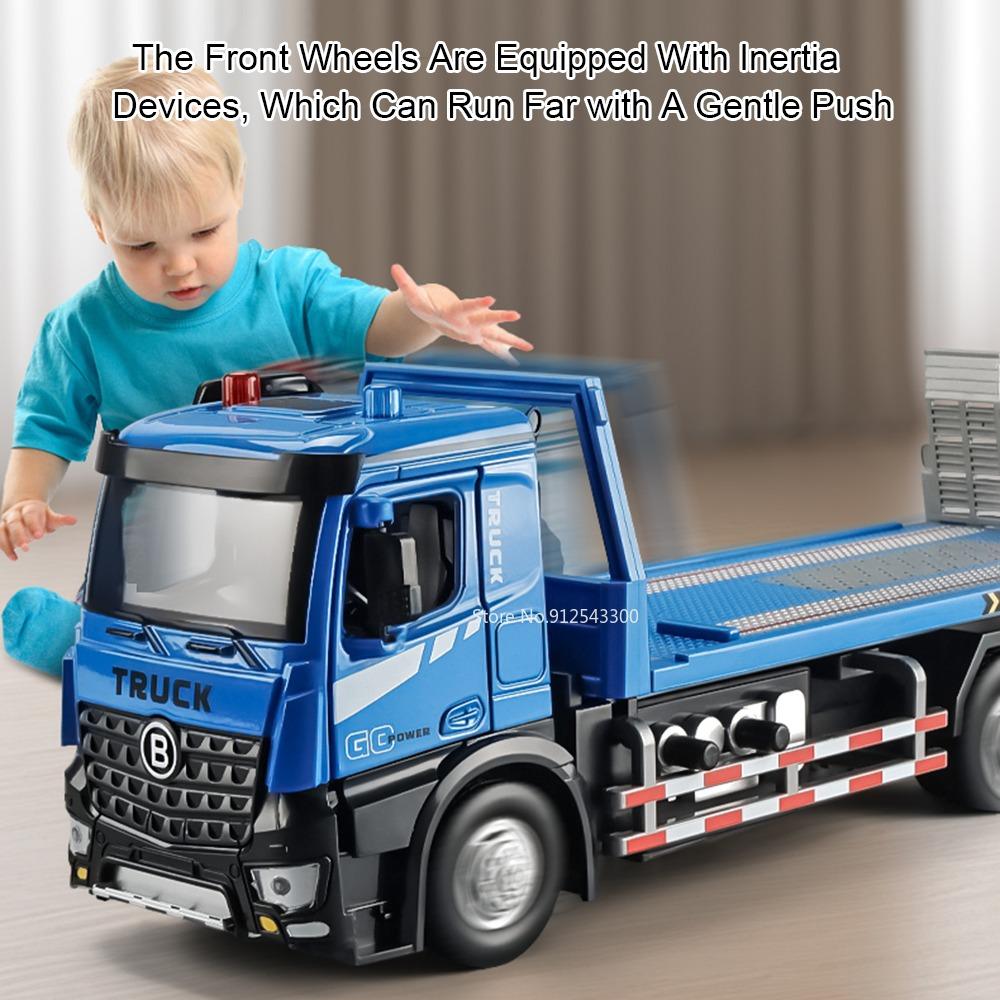 1:24 Electric Trailer Flatbed Car Mixer Truck Model Toy Sound Light Doors Opened Engineering Vehicles Holiday Gifts for Boys