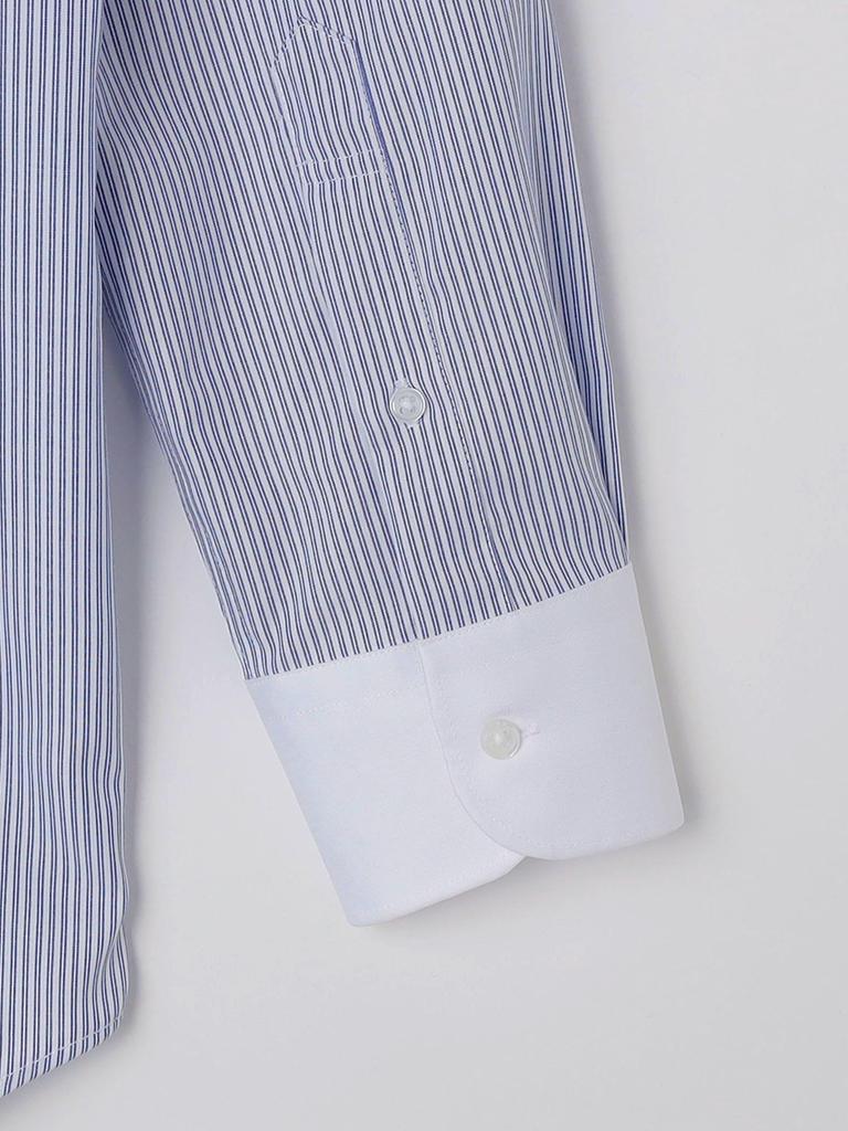 SHIPS Colors Мужская рубашка с широким воротником и полоской «клерк», не требующая особого ухода, синяя, размер 40, 211130390