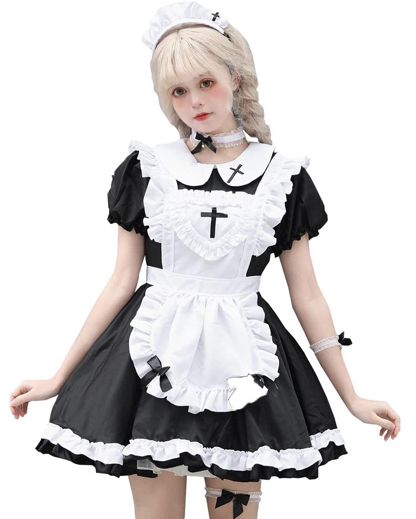 Костюм горничной для косплея Concafe, костюм горничной на Хэллоуин, готическая лолита, милый стиль Алисы, крест, готический, цельный костюм, короткая длина, костюм горничной, нарядный