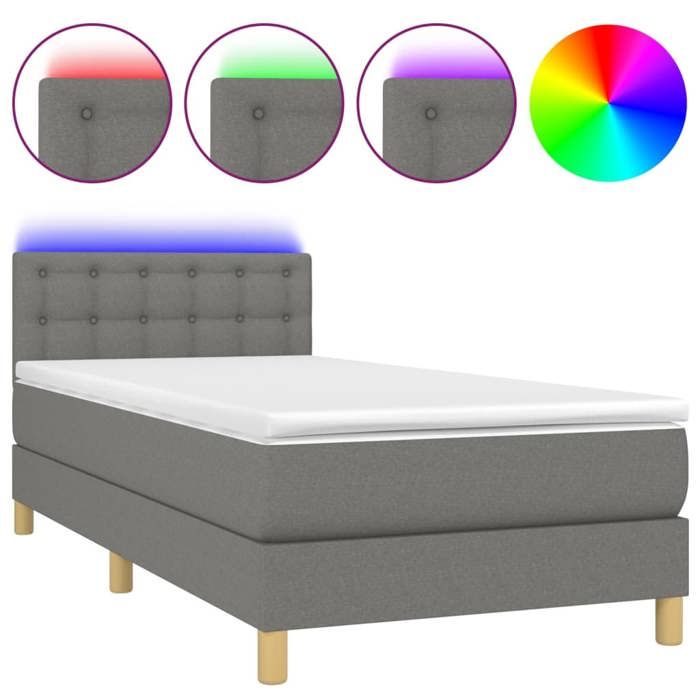 Maison Exclusive - Sommier à lattes de lit avec matelas et LED Gris foncé 90x190cm