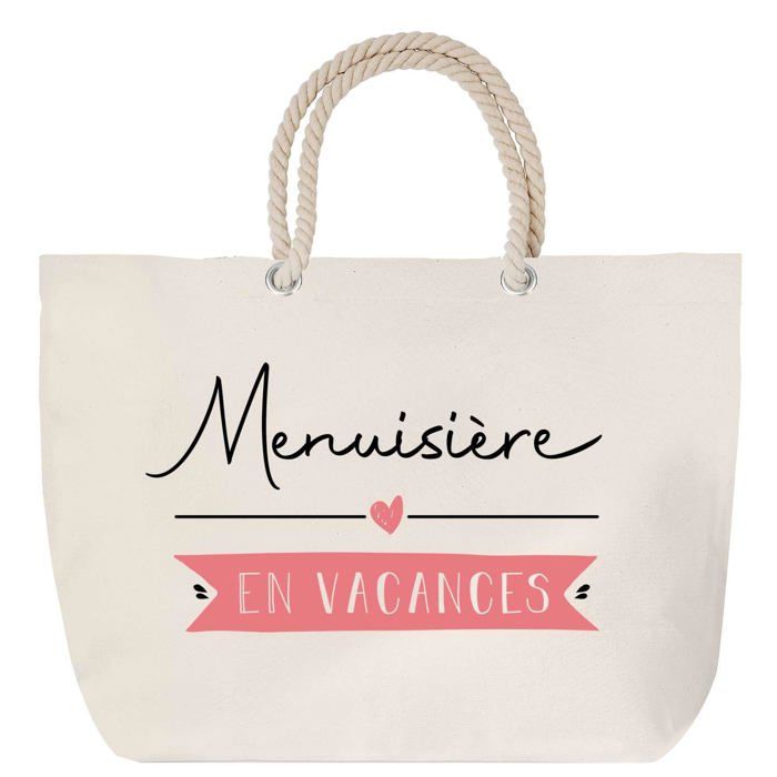 Sac de plage - PLANETEE - anse corde Menuisière en Vacances - Coton - Beige - Grand sac