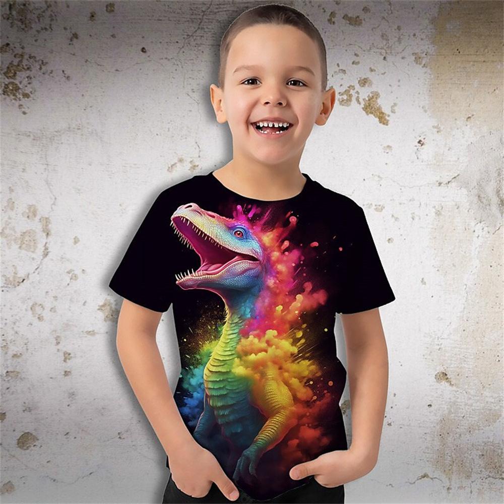 Динозавр 3D Печатный Смешной Футболка Дети Мальчики Девочки Мультфильм Повседневные Футболки Дети Подарочные Футболки На День Рождения Детская Одежда Лето