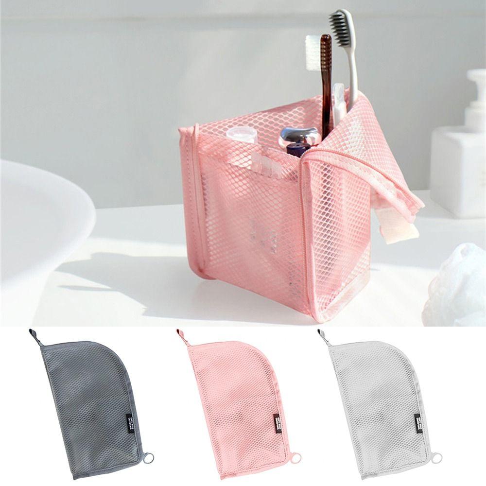 Zipper Cosmetic Bag Stand Storage Bag Folding Makeup Brush Bag  Bathroom