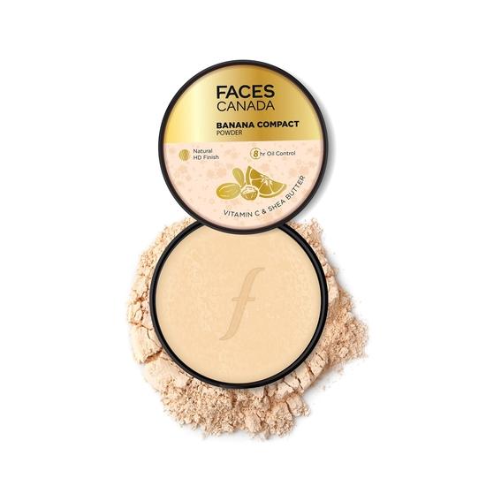 FACESCANADA Банановая компактная пудра для всех типов кожи 9 г | 8-часовой контроль жирности кожи | Гладкое матовое покрытие HD | Прозрачная пудра для макияжа