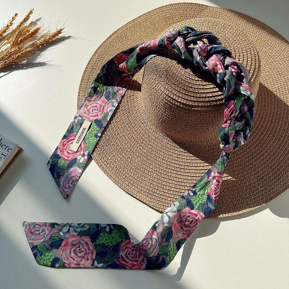 Thin Scarf Headband Flower Field Extended Long Ribbon Elegant Oil Painting Scarf Wedding