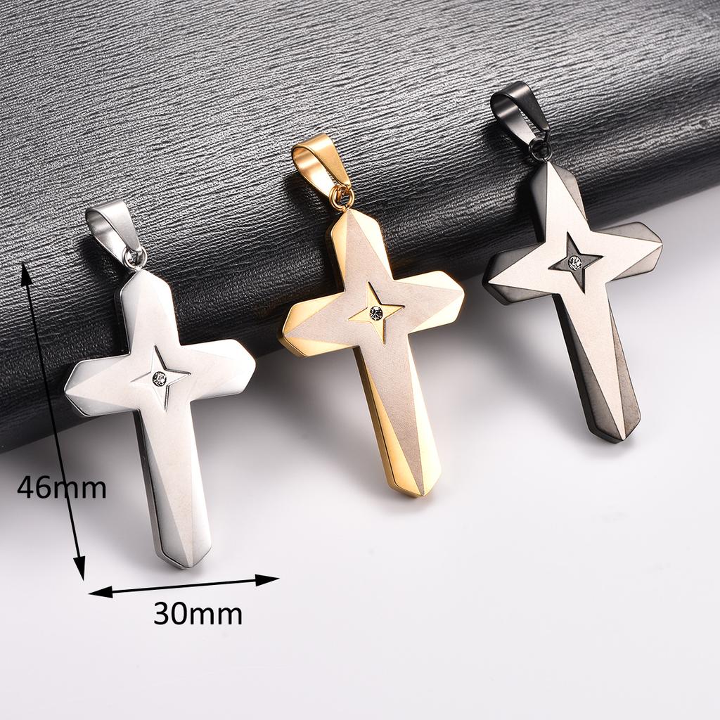 Stylish Stainless Steel Double Cross Pendant Necklace for Women Men Religious Faith Prayer Charms Chain Metal Jewelry Accessory