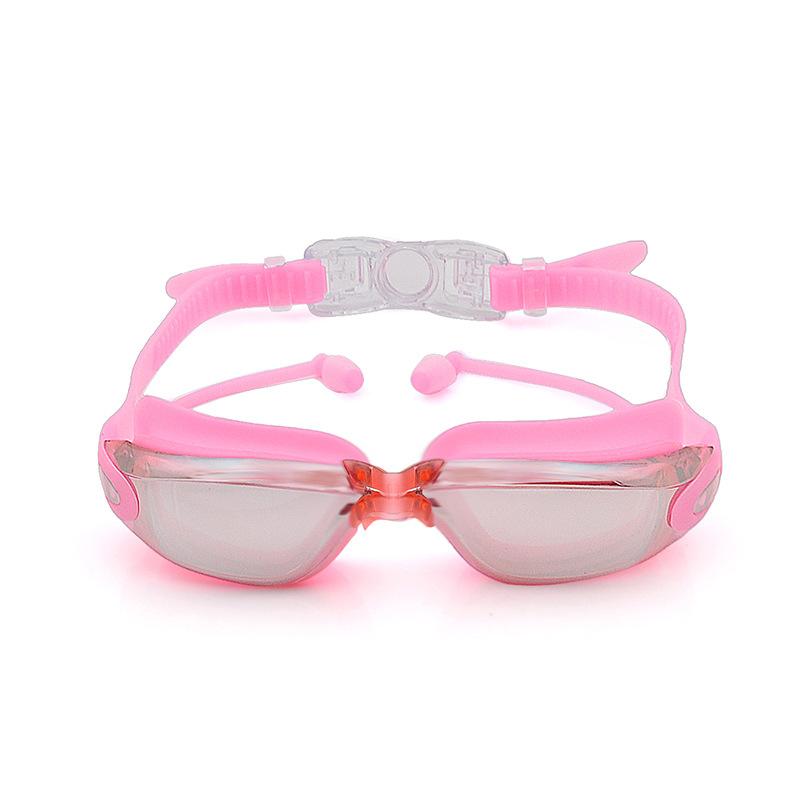 Adult wide-view swimming goggles, high-definition, waterproof, anti-fog, electroplated silicone swim goggles with integrated earplugs