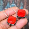 Beautiful Italian Red Coral Gemstone 925 Sterling Silver Handmade Jewelry Earring