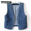 Джинсовый жилет, женский джинсовый жилет без рукавов на весну и осень, женские короткие универсальные свободные повседневные жилеты, женский топ