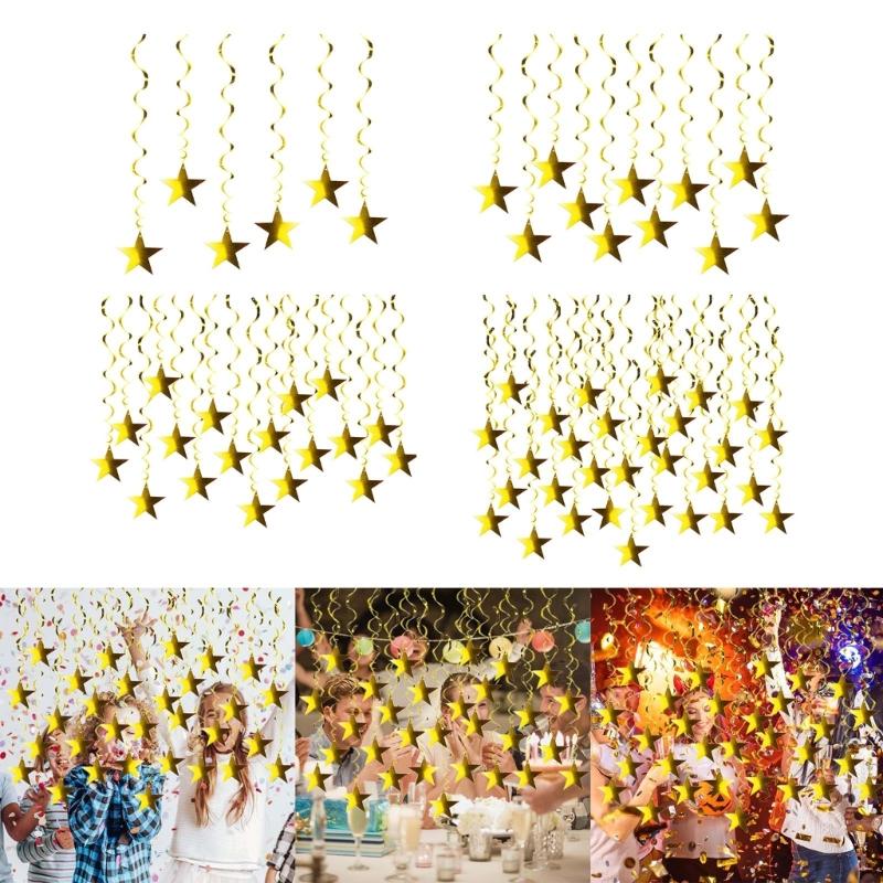 Блестящая золотая звезда, подвеска для вечеринки, рождественское спиральное украшение для свадьбы, дней рождения и праздничного торжества