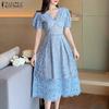 Women Summer V-Neck Casual Short Sleeve Patchwork Lace Dress