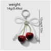 Leopard Pattern Cherry Pendant Mesh Pearl Bow Pendant Ribbon Bow Keychain  Bag Ornaments