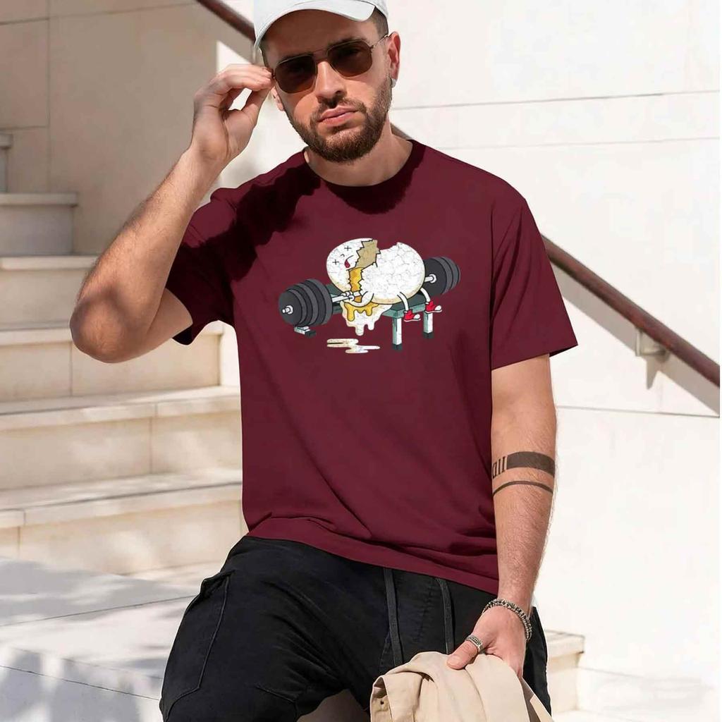 2026 New Modelfunny Broken Egg Fitness Gym Barbell Weightlifting Exercise Tshirtclassic Short Sleeve Tshirt Tired Egg Fash