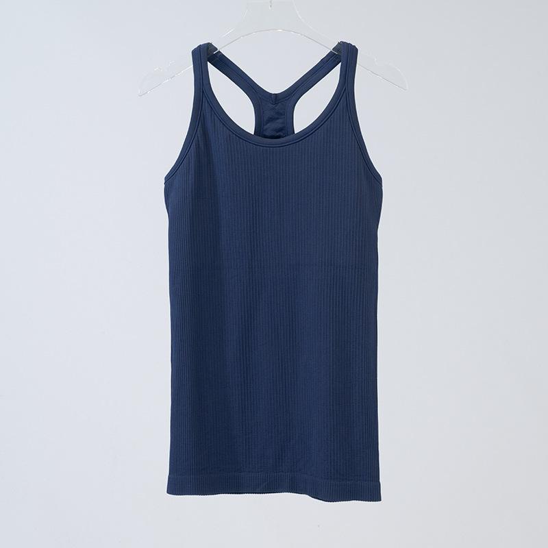 Женский бесшовный трикотажный жилет для йоги в рубчик с I-образной спинкой — облегающий, высокоэластичный спортивный костюм