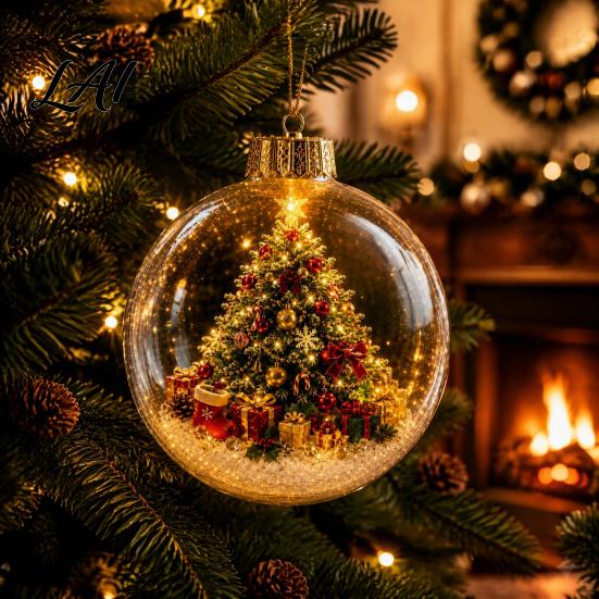 Holy Season Spiritual Gift Glowing Christmas Ball Ornaments Mini Holiday Scene Light-Up Hanging Clear Luminous Keepsake for Memorial Acrylic