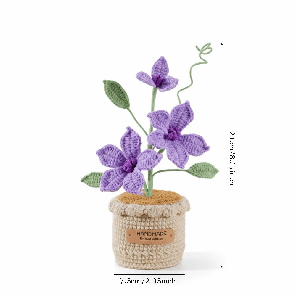 Unique Handwoven Crochet Flowers Potted Realistic Artificial Flowers Clematis Snowflake Yarn Knitted Flower Desktop Decoration