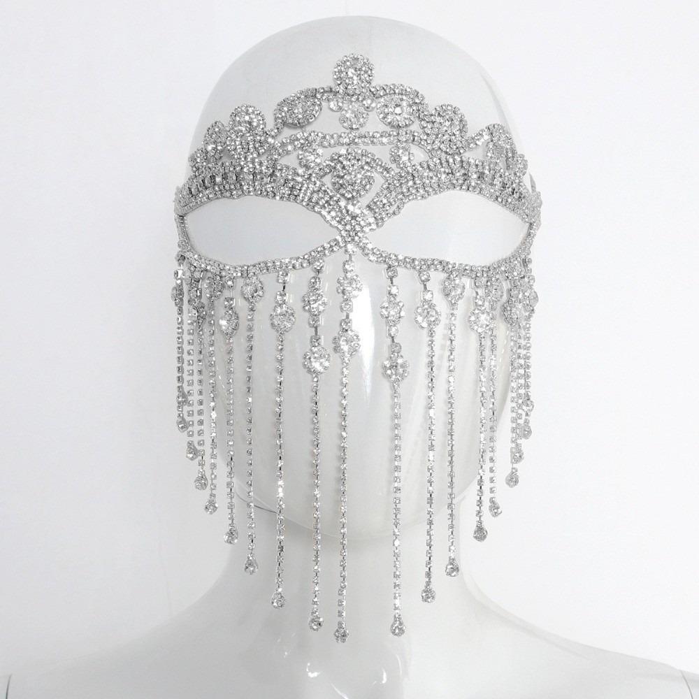 Luxury Face Chain Retro Veil Mask Bohemian Style Rhinestone Mask for Women