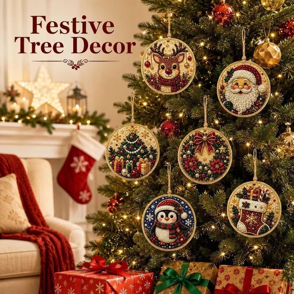 6Pcs Wooden Base Wooden Christmas Ornaments Set Xmas Tree DIY Craft Kit Christmas Party