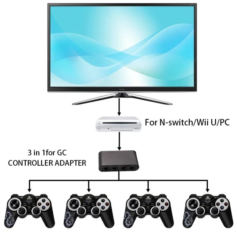 Адаптер USB для 4 контроллеров GC Адаптер контроллера Gamecube Подходит для консолей Nintendo Switch Wii U / ПК